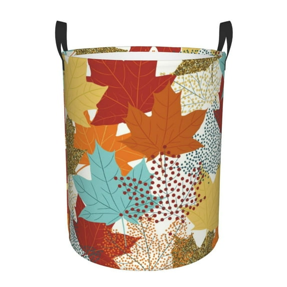 Fotbe Fall Maple Leaves Laundry Basket with Handles, Waterproof Large Laundry Hamper, Wash Bag for Corner Dorm, Rolling Laundry Basket with Handles-Small