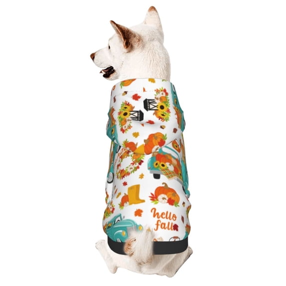 Fotbe Fall Pumpkins And Sunflowers Print Small Dog Sweater Hoodies Pet Grey Hooded Soft Fleece Sweatshirts with Pocket Fall Winter Puppy Cat Sweaters Warm Clothes-XX-Large