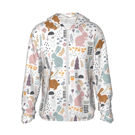 Fotbe Fall Rabbit Men's Women's UPF 50+ Sun Protection Jacket Hooded Cooling Shirt with Pockets Hiking Outdoor Performance-Large