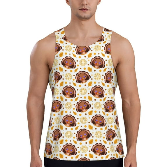 Fotbe Fall Turkey Pattern Men's Quick Dry Workout Tank Top Gym Muscle Tee Fitness Bodybuilding Sleeveless T Shirt Breathable Workout Shirt-4X-Large