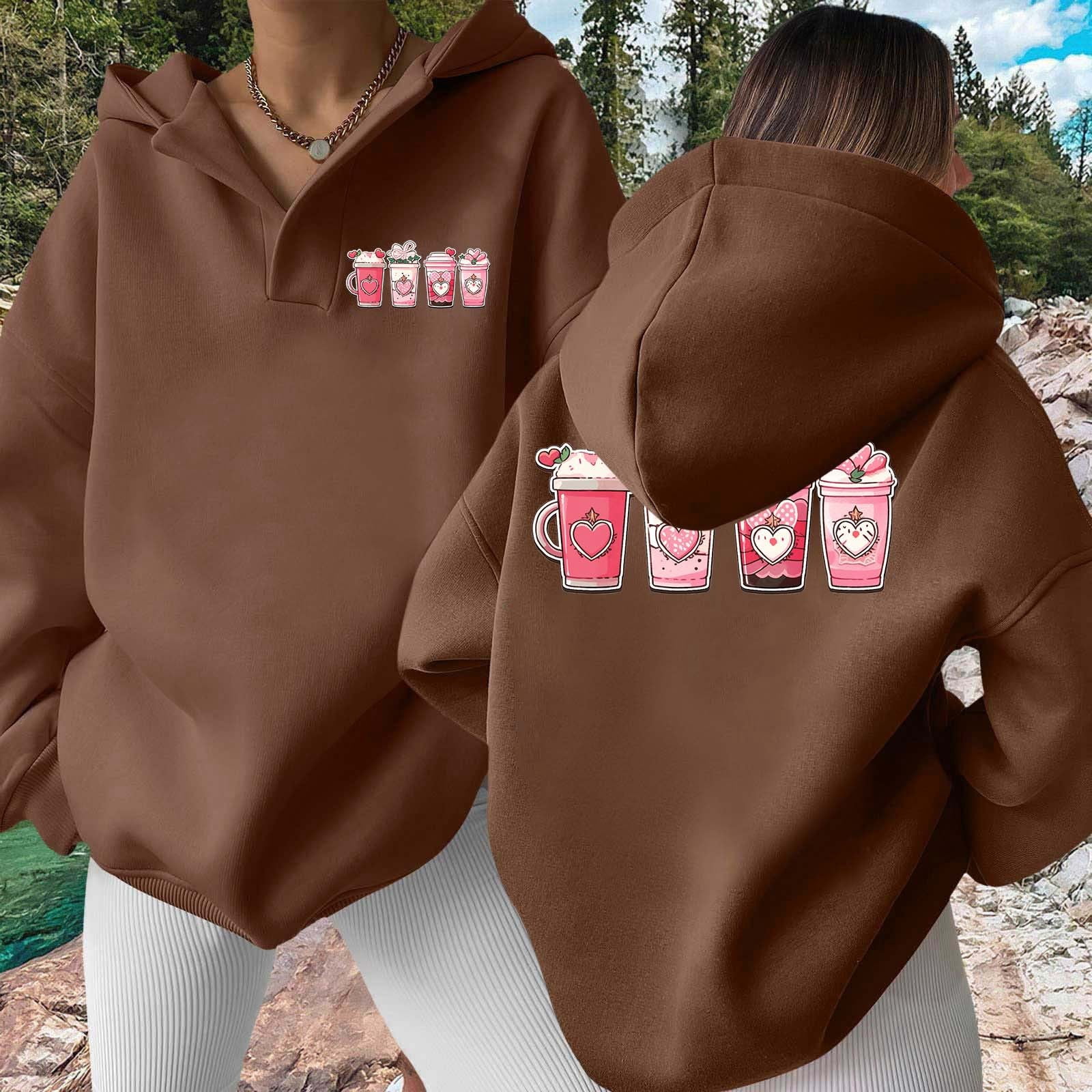 And Winter Fashionable Beverage Printed Women's Hooded Sweatshirt Without Pockets Women's Hooded Sweatshirt Womens Sweatshirts Clothe Sweatshirt Winter Fashion Women 2022 Womens Thin Hoodie Tunic Zip
