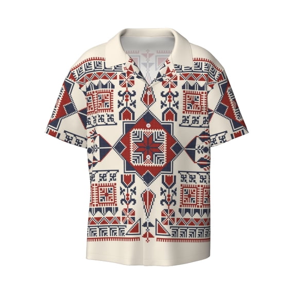 Fotbe Fashion Tatreez1 print Short Sleeve Button Down Shirts for Men Casual Summer Beach Wrinkle Free Shirt-Small