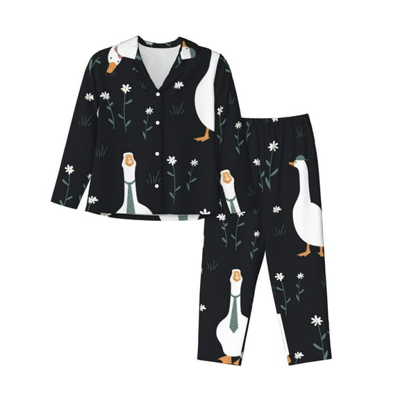 Fotbe Fashionable Goose Pattern Long Sleeve Pajama Set for Women,Sleepwear Set,2-piece Loungewear Set,Soft PJs Comfy Nightwear with Pockets -XX-Large