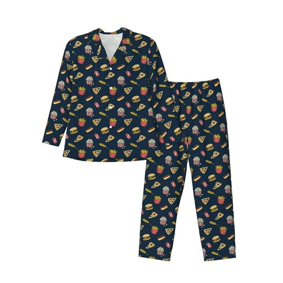 Fotbe Fastfood Pattern Long Sleeve Pajama Set for Men,Sleepwear Set,2-piece Loungewear Set,Soft PJs Comfy Nightwear with Pockets-X-Large