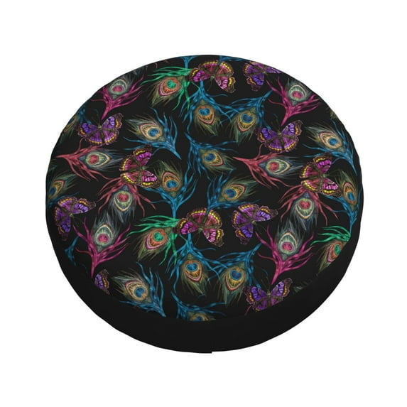 Fotbe Feathers And Butterflies Spare Tire Cover Thickening Universal Fit for Jeep, Trailer, RV, SUV, Truck, Tough Tire Wheel Soft Cover-15 inch