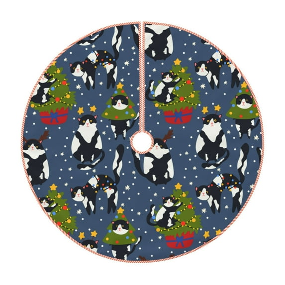 Fotbe Festive Cats and Trees Pattern Christmas Tree Skirt, Tree Skirts Plush Christmas Decorations, Christmas Tree Skirts Xmas Decorations Holiday Party Decor-48"