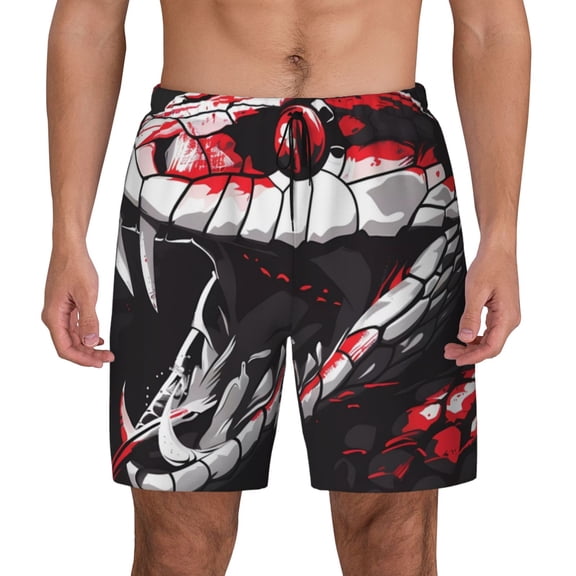 Fotbe Fierce Red Viper Graphic Art Men’s Swim Trunks Quick Dry Swim Shorts Board Shorts with Mesh Lining-Small