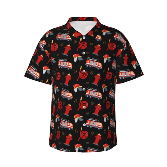 Fotbe Fire Fighting Hawaiian Shirt for Men Unisex Summer Beach Casual Short Sleeve Cotton Linen Button Down Shirts-XX-Large