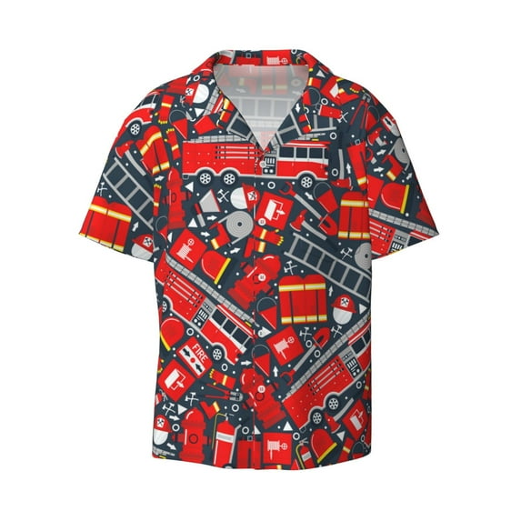 Fotbe Fire Sign print Short Sleeve Button Down Shirts for Men Casual Summer Beach Wrinkle Free Shirt-XX-Large