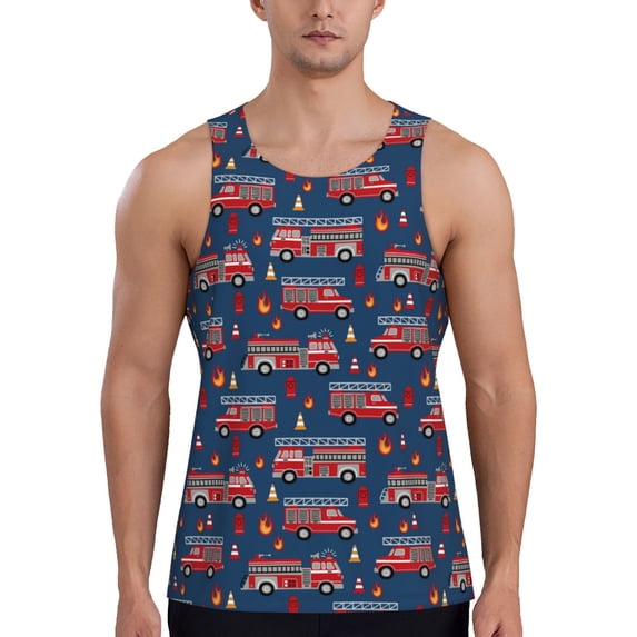 Fotbe Fire Truck 1 Pattern Men's Quick Dry Workout Tank Top Gym Muscle Tee Fitness Bodybuilding Sleeveless T Shirt Breathable Workout Shirt-4X-Large