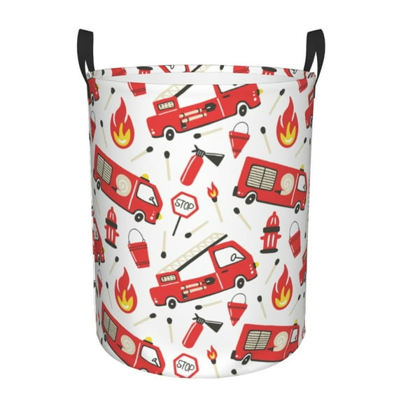 Fotbe Fire Truck Laundry Basket with Handles, Waterproof Large Laundry Hamper, Wash Bag for Corner Dorm, Rolling Laundry Basket with Handles-Medium