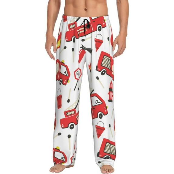 Fotbe Fire Truck Men's Pajama Pants,Sleepwear Pants,Pj Bottoms Drawstring And Pockets-Large