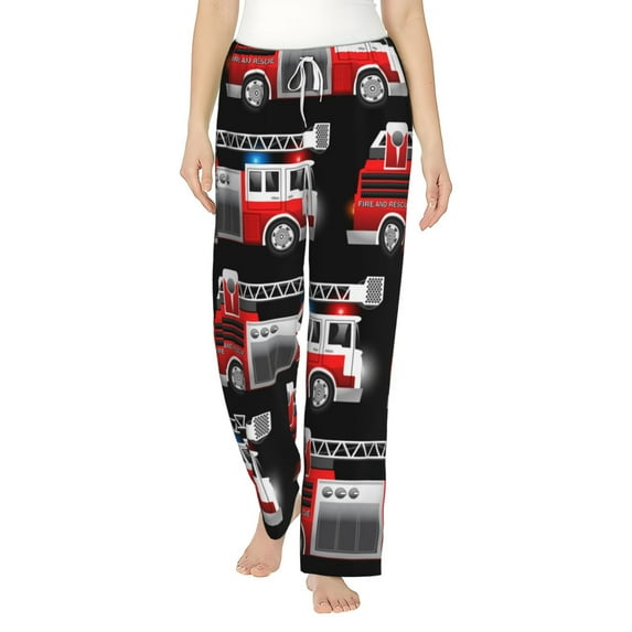 Fotbe Fire and Rescue Truck Women's Pajama Pants,Sleepwear Pants,Pj Bottoms Drawstring And Pockets-Medium