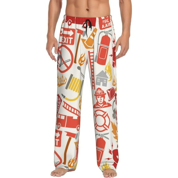 Fotbe Firefighter Icons Men's Pajama Pants,Sleepwear Pants,Pj Bottoms Drawstring And Pockets-XX-Large