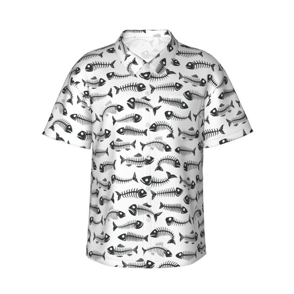 Fotbe Fish Bones Hawaiian Shirt for Men Unisex Summer Beach Casual Short Sleeve Cotton Linen Button Down Shirts-3X-Large