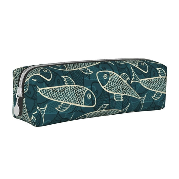 Fotbe Fish Style Pattern Leather Pencil Case, Pencil Pouch with Durable Zipper, Compact and Stylish Organizer for Stationery, Art Supplies, Travel Essentials