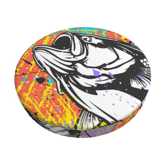 Fotbe Fishing Bass Pattern Stool Covers Round,Waterproof Round Bar Stool Covers Bar Chair Covers Washable Stool Cushion Slipcover for 12-14 Inch Chair-13 inch
