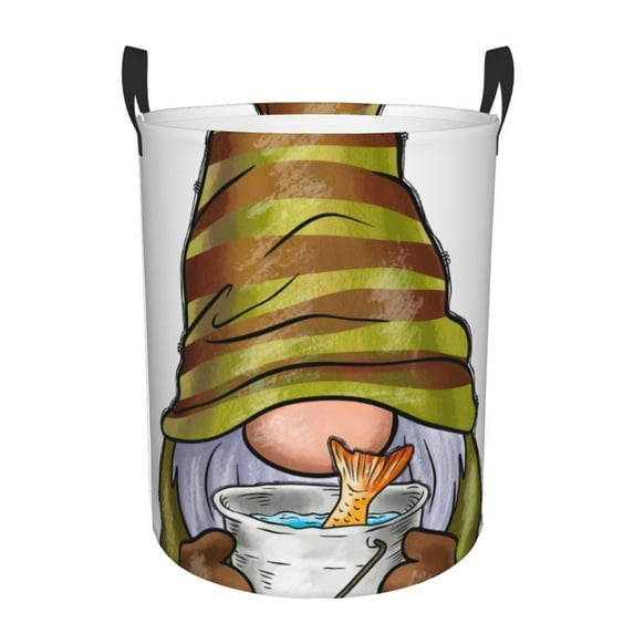 Fotbe Fishing Gnome Fisherman Laundry Basket with Handles, Waterproof Large Laundry Hamper, Wash Bag for Corner Dorm, Rolling Laundry Basket with Handles-Medium