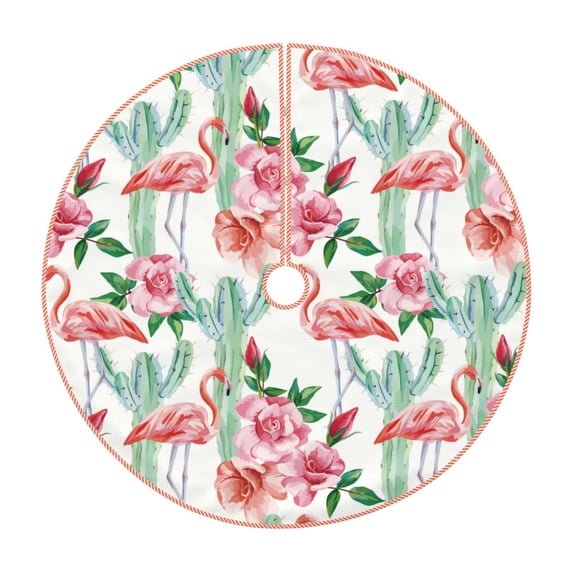 Fotbe Flamingo Flower Pattern Christmas Tree Skirt, Tree Skirts Plush Christmas Decorations, Christmas Tree Skirts Xmas Decorations Holiday Party Decor-36"