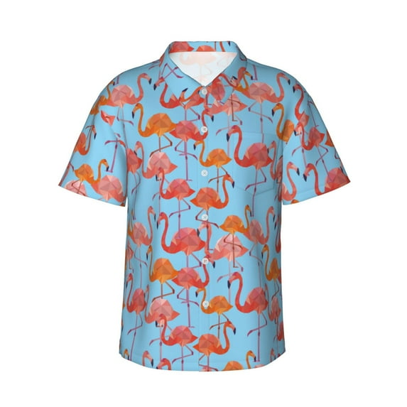 Fotbe Flamingo Hawaiian Shirt for Men Unisex Summer Beach Casual Short Sleeve Cotton Linen Button Down Shirts-Medium