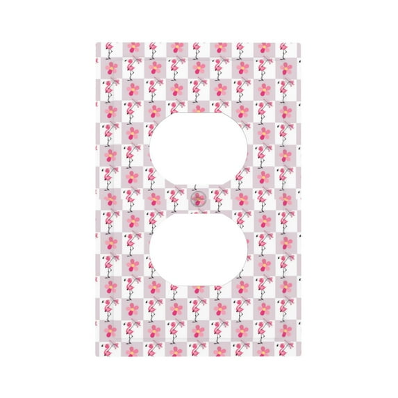 Fotbe Flamingo On Checkered Print Duplex Receptacle Wall Plate, 1-Gang 5.0" x3.0" Wall Outlet Covers, Dual Outlet Faceplates Covers, Color-matched Screws Included-Style S