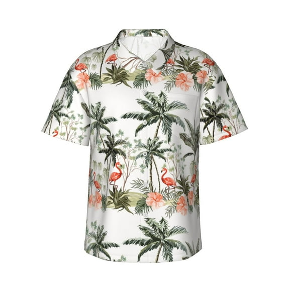 Fotbe Flamingo Palm Trees Hawaiian Shirt For Men Unisex Summer Beach Casual Short Sleeve Cotton Linen Button Down Shirts-3x-Large