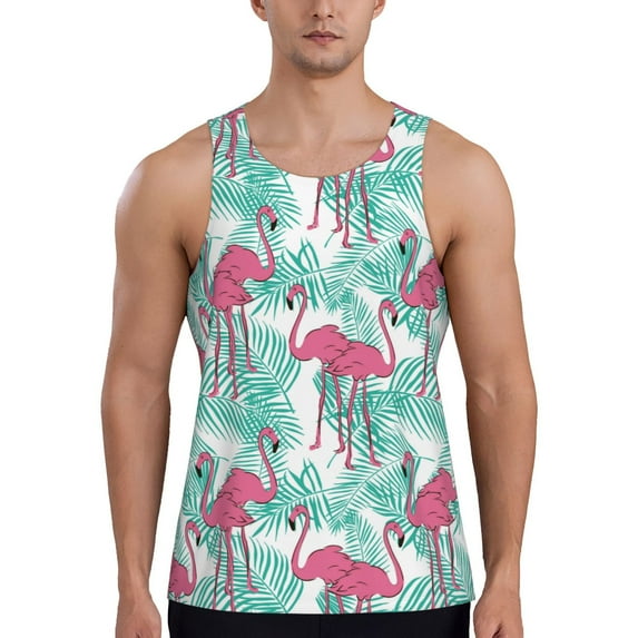 Fotbe Flamingo Pattern Men's Quick Dry Workout Tank Top Gym Muscle Tee Fitness Bodybuilding Sleeveless T Shirt Breathable Workout Shirt-4X-Large