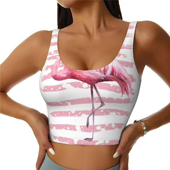 Fotbe Flamingo Pattern Womens' Sports Bra Longline Wirefree Padded with Medium Support Sports Moisture-Wicking Workou Vest,Tank Top-X-Large
