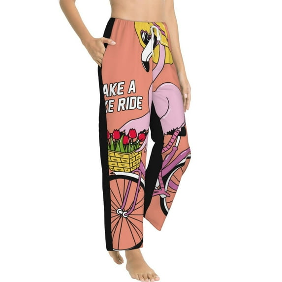Fotbe Flamingo Riding a Bicycle Women's Pajama Pants,Sleepwear Pants,Pj Bottoms Drawstring And Pockets-XX-Large