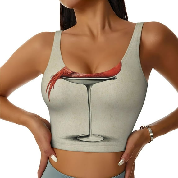 Fotbe Flamingo Sitting On Chair Pattern Womens' Sports Bra Longline Wirefree Padded with Medium Support Sports Moisture-Wicking Workou Vest,Tank Top-Medium