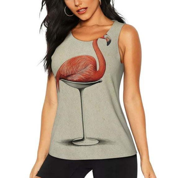 Fotbe Flamingo Sitting On Chair Womens Loose Fit Casual Flowy Slim-Fit Tank Tops Athletic Round Neck Trendy Sleeveless Summer Tops for Gym and Yoga-X-Large
