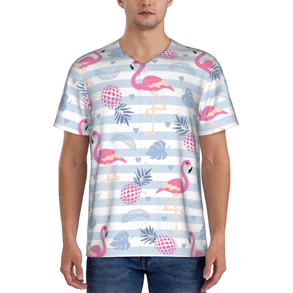 Fotbe Flamingo and Pineapple Baseball Jersey Shirt for Men and Women, Casual Short Sleeves Button Down T-Shirt-Medium