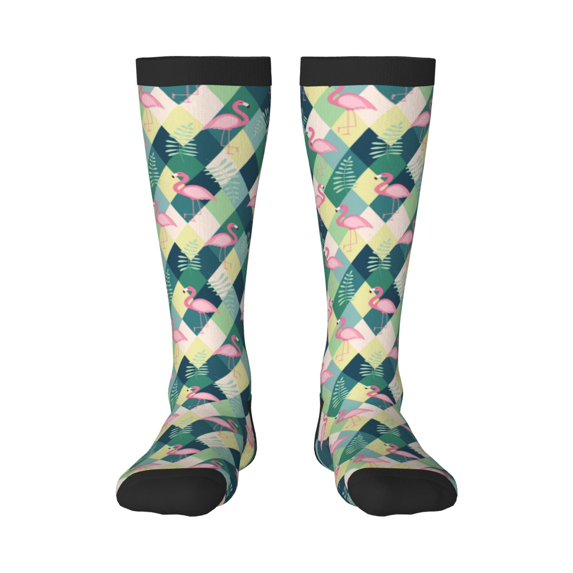 Fotbe Flamingo print Women's Men's Novelty Crew Socks Cotton Socks Knee High Socks for Walking,Running,Nurses,Pregnancy