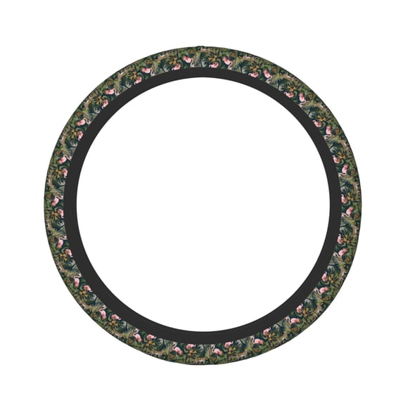 Fotbe Flamingos And Palm Leaves Steering Wheel Cover Universal 15 in Car Accessories for Men Women,Steering Wheel Protector Comfortable Protective Case for SUV Sedan Decor
