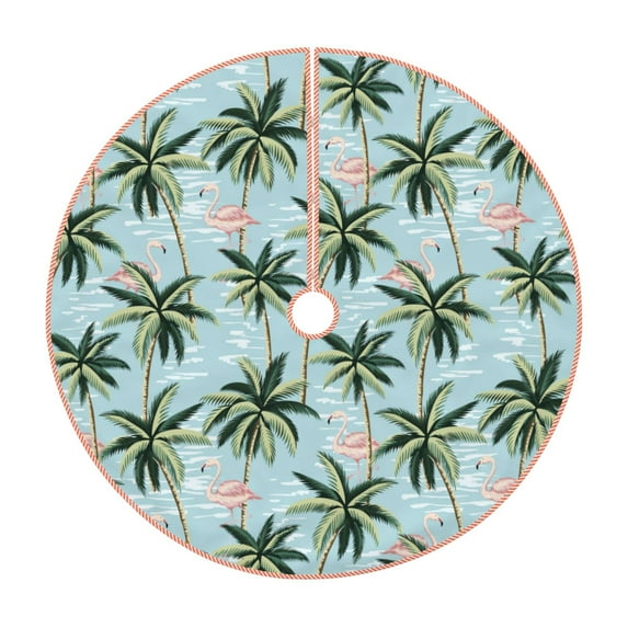 Fotbe Flamingos And Palms Pattern Christmas Tree Skirt, Tree Skirts Plush Christmas Decorations, Christmas Tree Skirts Xmas Decorations Holiday Party Decor-30"