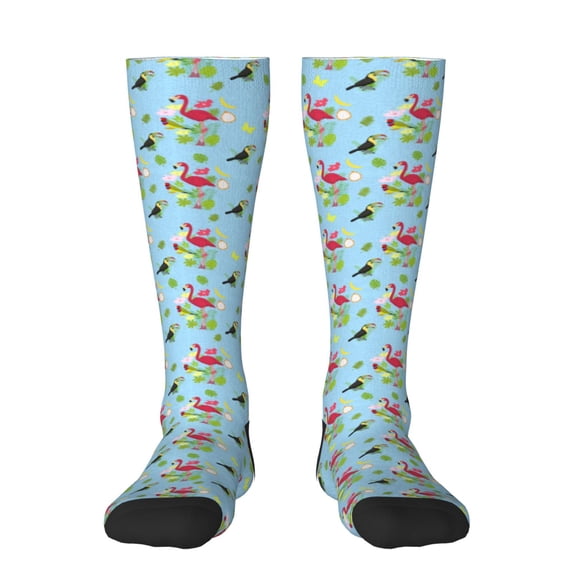 Fotbe Flamingos And Tropical Plants print Women's Men's Novelty Crew Socks Cotton Socks Knee High Socks for Walking,Running,Nurses,Pregnancy