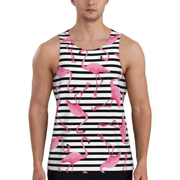 Fotbe Flamingos Pattern Men's Quick Dry Workout Tank Top Gym Muscle Tee Fitness Bodybuilding Sleeveless T Shirt Breathable Workout Shirt-Small