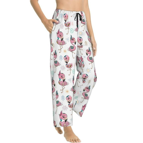 Fotbe Flamingos Tribal Women's Pajama Pants,Sleepwear Pants,Pj Bottoms Drawstring And Pockets-Large