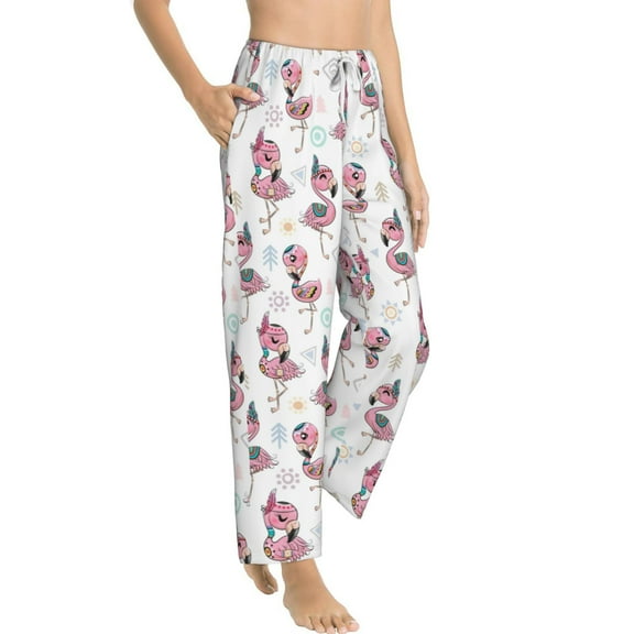 Fotbe Flamingos Tribal Women's Pajama Pants,Sleepwear Pants,Pj Bottoms Drawstring And Pockets-Small