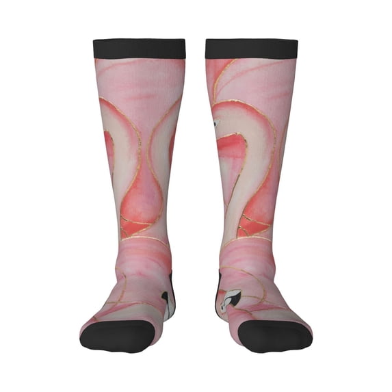 Fotbe Flamingos print Women's Men's Novelty Crew Socks Cotton Socks Knee High Socks for Walking,Running,Nurses,Pregnancy