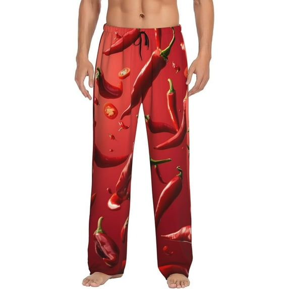 Fotbe Floating Red Chili Peppers Men's Pajama Pants,Sleepwear Pants,Pj Bottoms Drawstring And Pockets-Medium