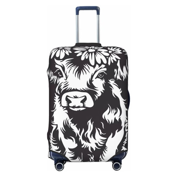 Fotbe Floral Cow Silhouette Luggage Cover Protector,Suitcase Protector,Scratch and Dirt Resistant,Fits 18-32 Inch Luggage-Large