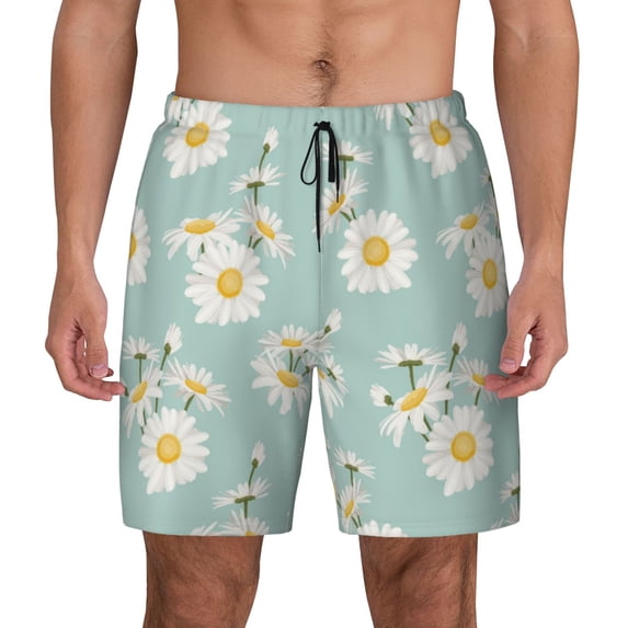 Fotbe Floral Daisy Men’s Swim Trunks Quick Dry Swim Shorts Board Shorts with Mesh Lining-Small