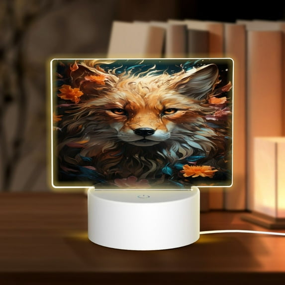 Fotbe Floral Fox Pattern Acrylic Night Light Gift with 3 Color ModesTouch-Sensitive LED Lamp Perfect Gift for Mother's Day, Birthday, or Christmas