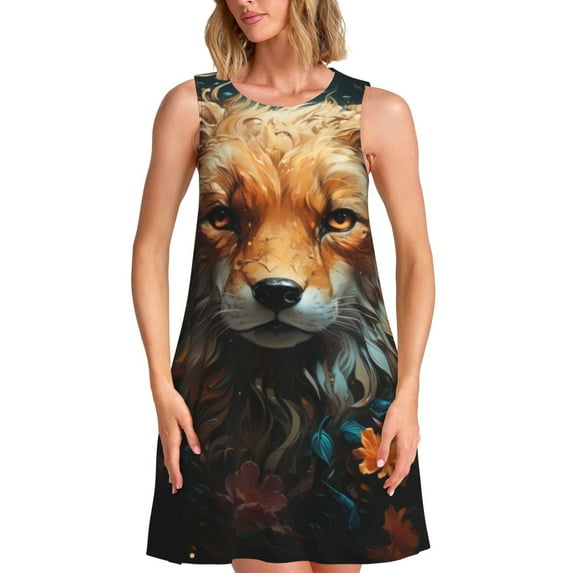 Fotbe Floral Fox Pattern Women’s Summer Tank Midi Dress – Sleeveless A-Line Dress, Floral T-Shirt Dress, Casual Flowing Beach Sundress