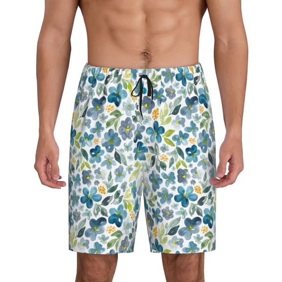 Fotbe Floral In Blue Pajama Shorts for Men, Men's Pajama Bottoms, Sleepwear,Short Pajama Pants-Small
