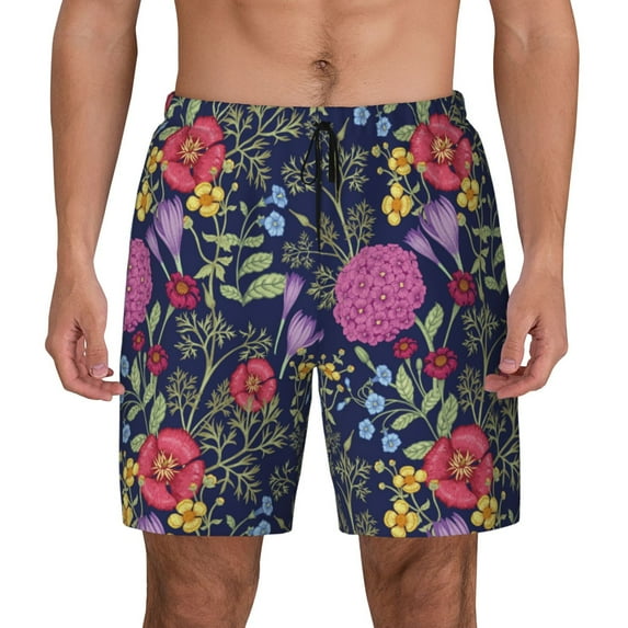 Fotbe Floral Men’s Swim Trunks Quick Dry Swim Shorts Board Shorts with Mesh Lining-Small