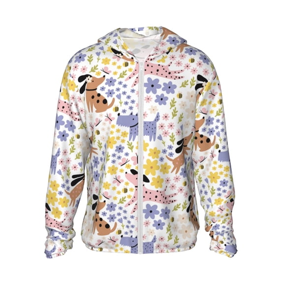 Fotbe Floral Puppy Men's Women's UPF 50+ Sun Protection Jacket Hooded Cooling Shirt with Pockets Hiking Outdoor Performance-