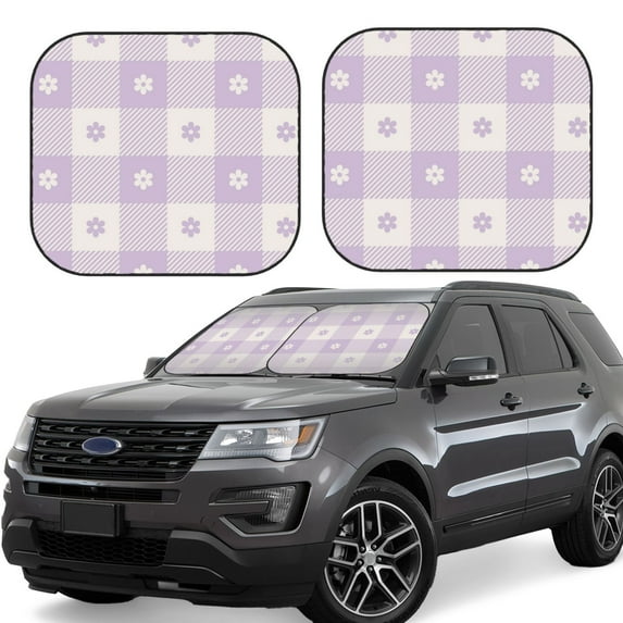 Fotbe Floral Purple Buffalo Plaid 2-Piece Car Windshield Sun Shade | Sun Blocker for Car Windshield | Foldable Automotive Interior Accessories for Sun Protection-Small