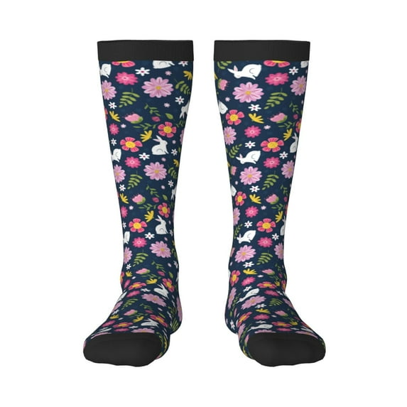 Fotbe Floral Rabbit print Women's Men's Novelty Crew Socks Cotton Socks Knee High Socks for Walking,Running,Nurses,Pregnancy